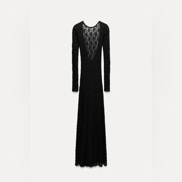 ZARA Black Lace Maxi Dress Long Sleeve Semi- sheer NWT - Picture 4 of 15